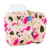 Reusable pocket diaper with pink flamingos